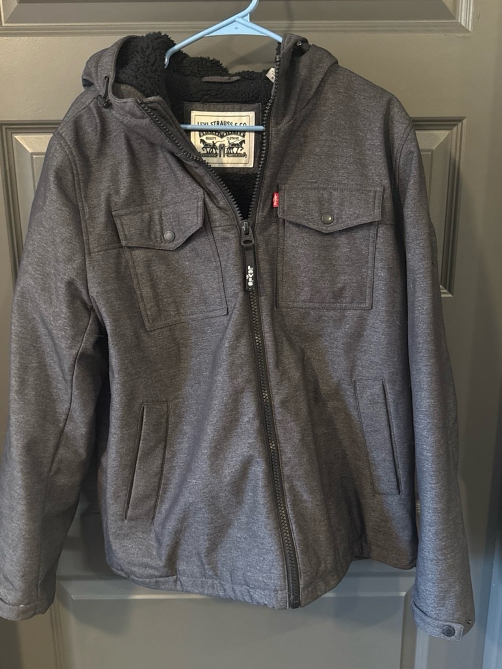 Levi's Charcoal Gray Heather Sherpa-Lined Hooded Utility Jacket L
